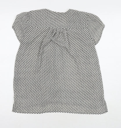 H&M Womens White Geometric Polyester Basic Button-Up Size 4 V-Neck
