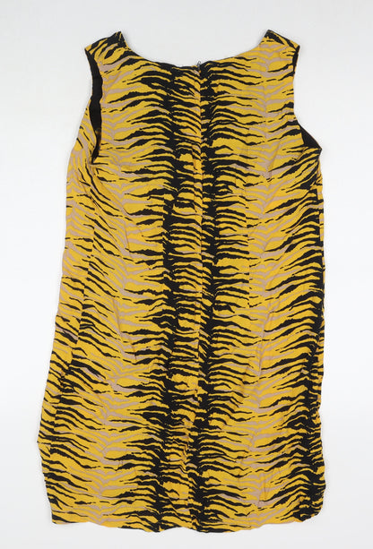 Wallis Womens Yellow Animal Print Polyester Tank Dress Size 12 Round Neck Pullover - Tiger Print