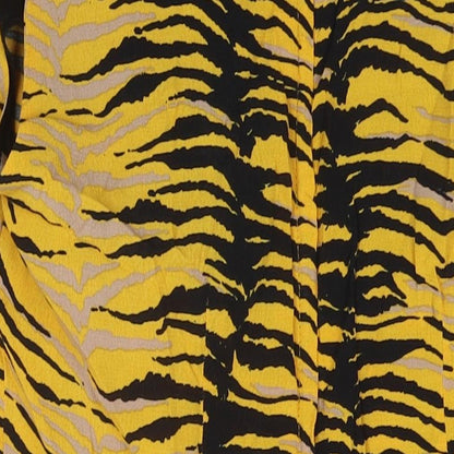 Wallis Womens Yellow Animal Print Polyester Tank Dress Size 12 Round Neck Pullover - Tiger Print