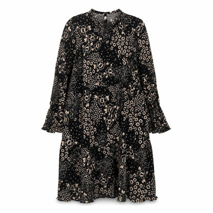 New Look Womens Black Geometric Viscose A-Line Size 8 Round Neck Button