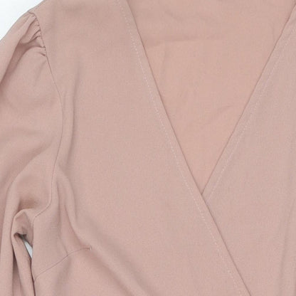 Topshop Womens Beige Polyester Wrap Dress Size 6 V-Neck Tie