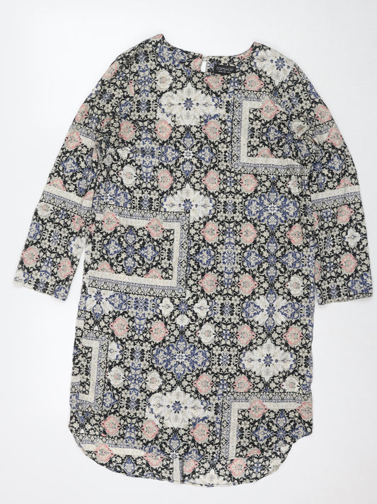 Topshop Womens Multicoloured Geometric Polyester A-Line Size 10 Round Neck Zip