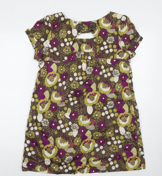 New Look Womens Multicoloured Floral Cotton A-Line Size 14 Round Neck Button