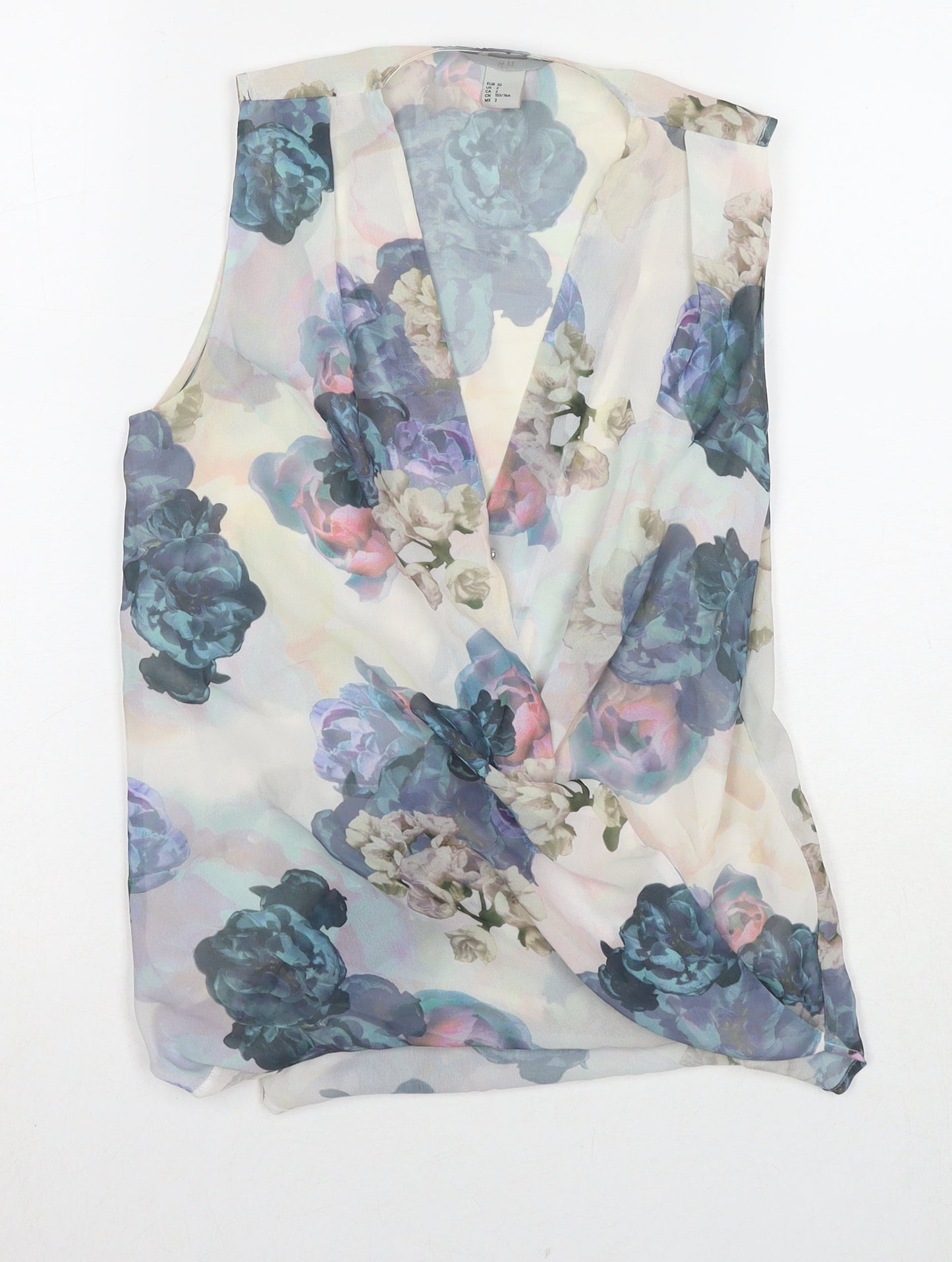 H&M Womens Multicoloured Floral Polyester Basic Tank Size 4 Round Neck