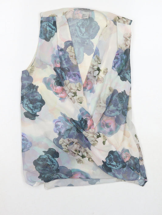 H&M Womens Multicoloured Floral Polyester Basic Tank Size 4 Round Neck