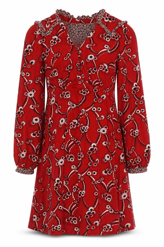 NEXT Womens Red Geometric Polyester A-Line Size 8 Round Neck Pullover