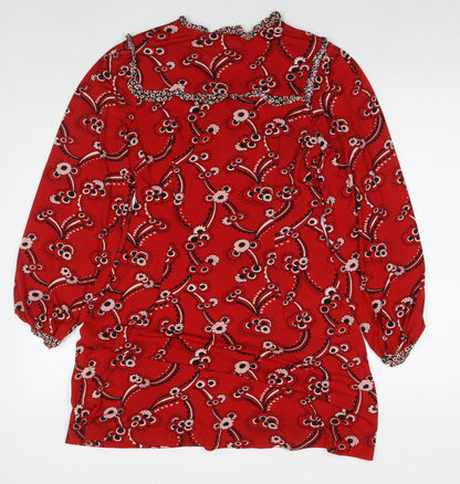 NEXT Womens Red Geometric Polyester A-Line Size 8 Round Neck Pullover