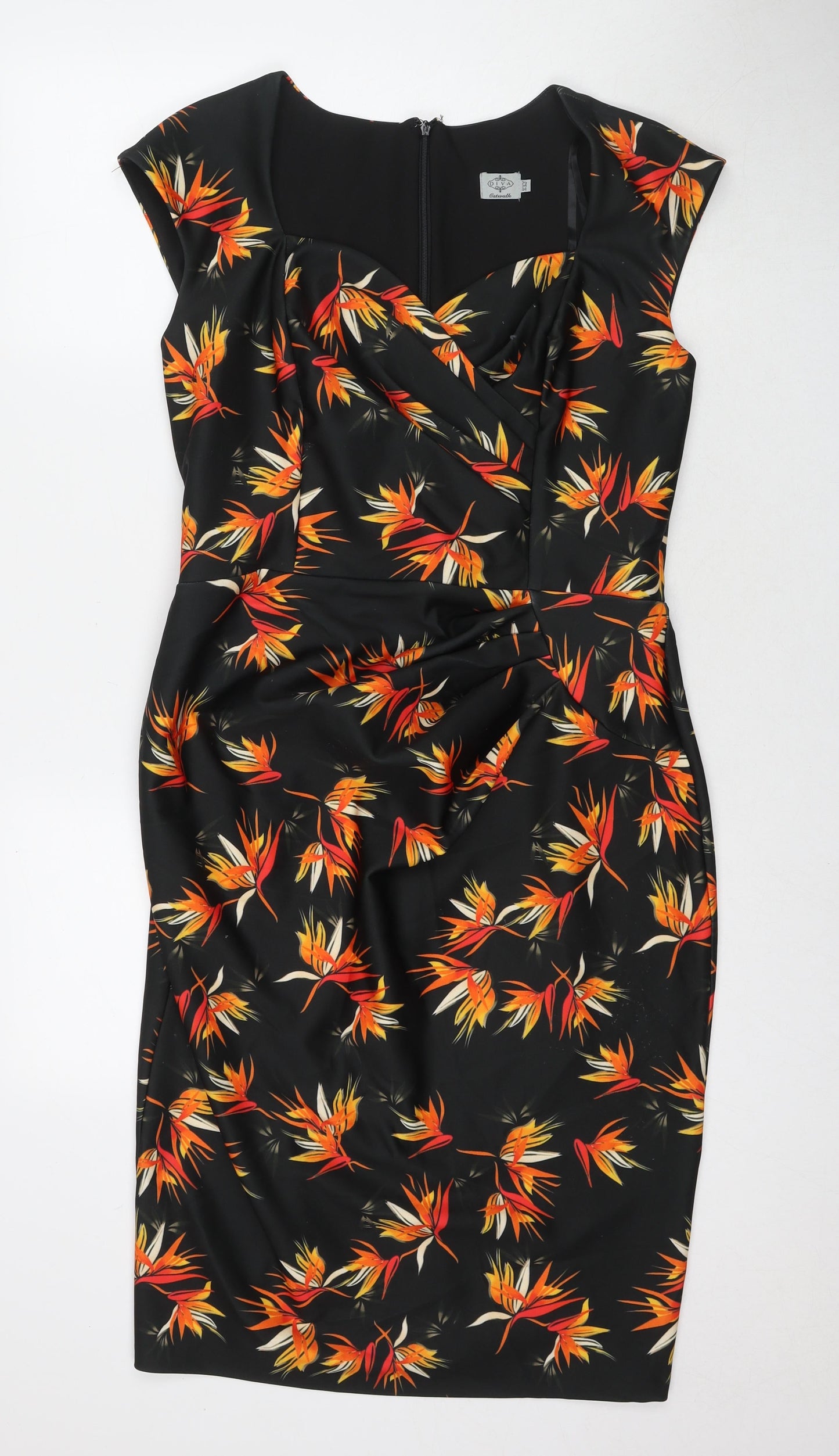 Diva Womens Black Floral Polyester A-Line Size 2XL Sweetheart Pullover