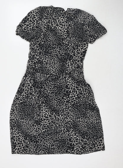 Aeff Womens Black Silk A-Line Size 8 V-Neck Zip