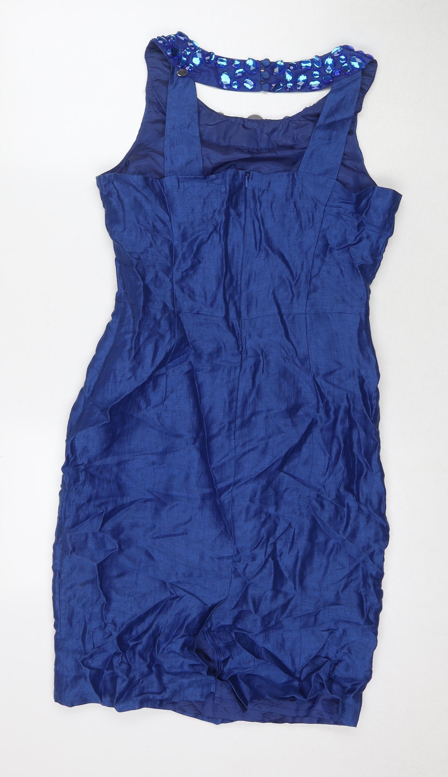 Kaliko Womens Blue Polyester A-Line Size 10 Round Neck Zip