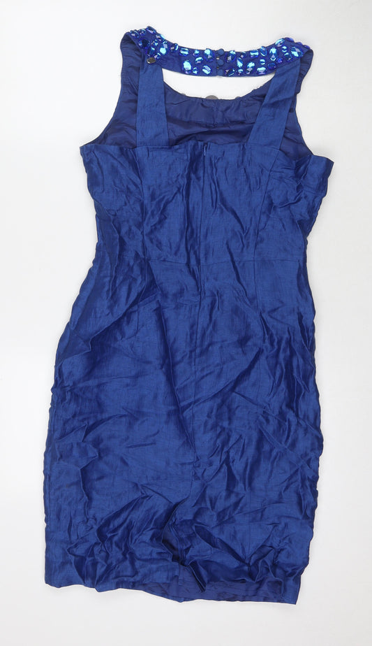 Kaliko Womens Blue Polyester A-Line Size 10 Round Neck Zip