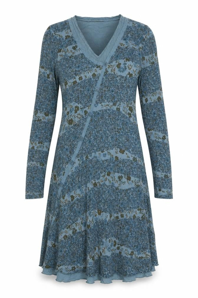 Sandwich Womens Blue Floral Polyester Fit & Flare Size S V-Neck Pullover