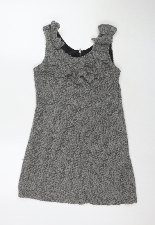 Club L Womens Grey Cotton Tank Dress Size M Round Neck Zip - Size M/L