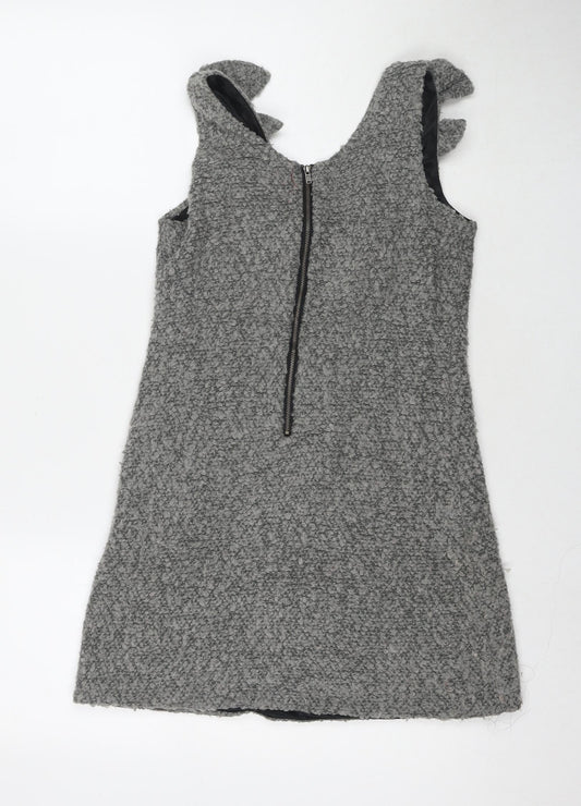 Club L Womens Grey Cotton Tank Dress Size M Round Neck Zip - Size M/L