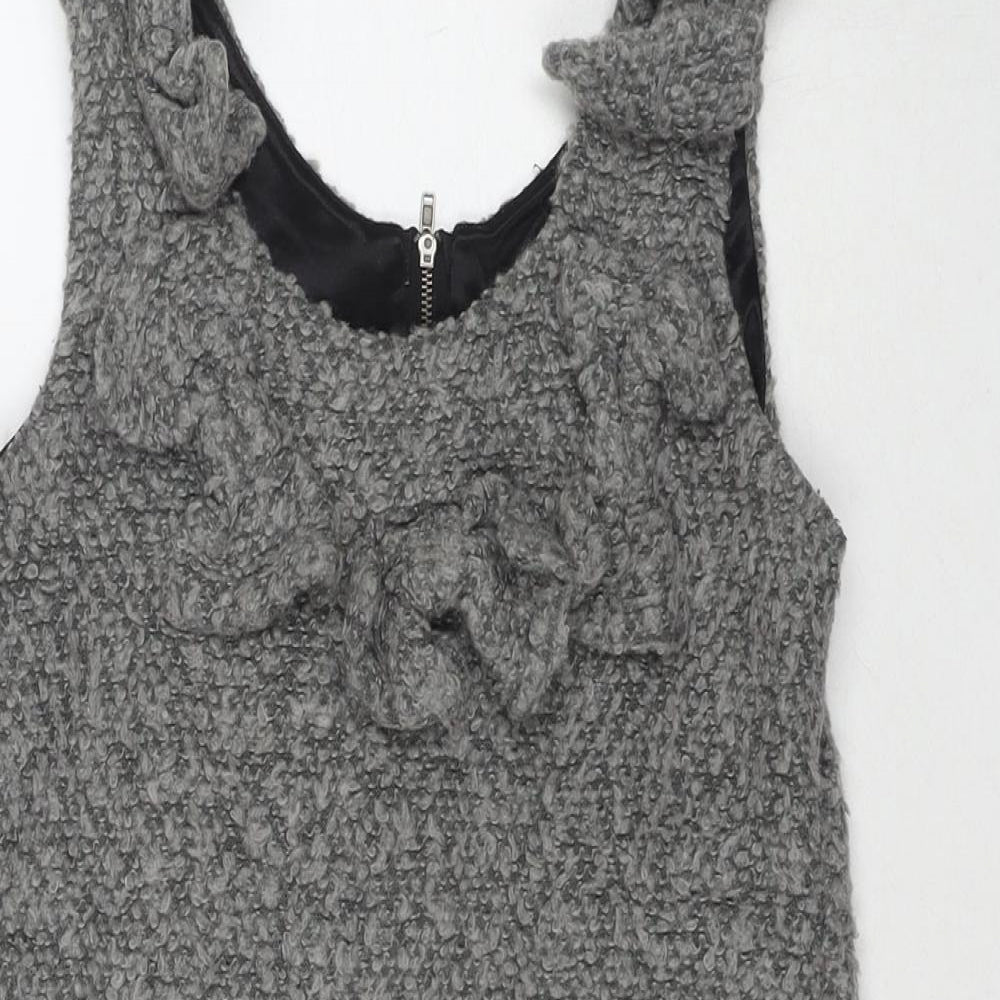 Club L Womens Grey Cotton Tank Dress Size M Round Neck Zip - Size M/L