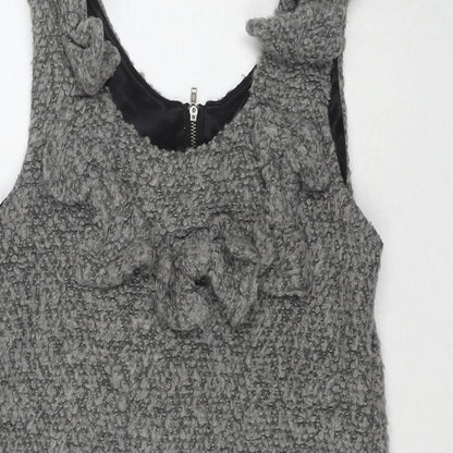 Club L Womens Grey Cotton Tank Dress Size M Round Neck Zip - Size M/L