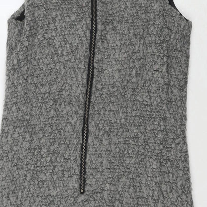 Club L Womens Grey Cotton Tank Dress Size M Round Neck Zip - Size M/L