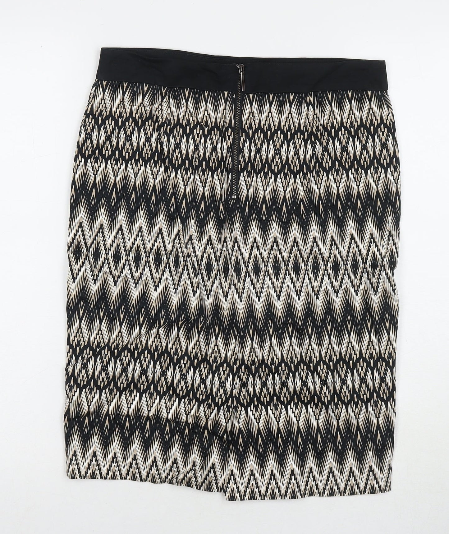 Marks and Spencer Womens Multicoloured Geometric Cotton A-Line Skirt Size 10 Zip