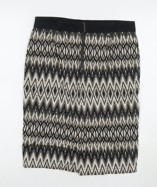 Marks and Spencer Womens Multicoloured Geometric Cotton A-Line Skirt Size 10 Zip