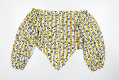 Glamorous Womens Yellow Floral Polyester Basic Blouse Size 12 Off the Shoulder