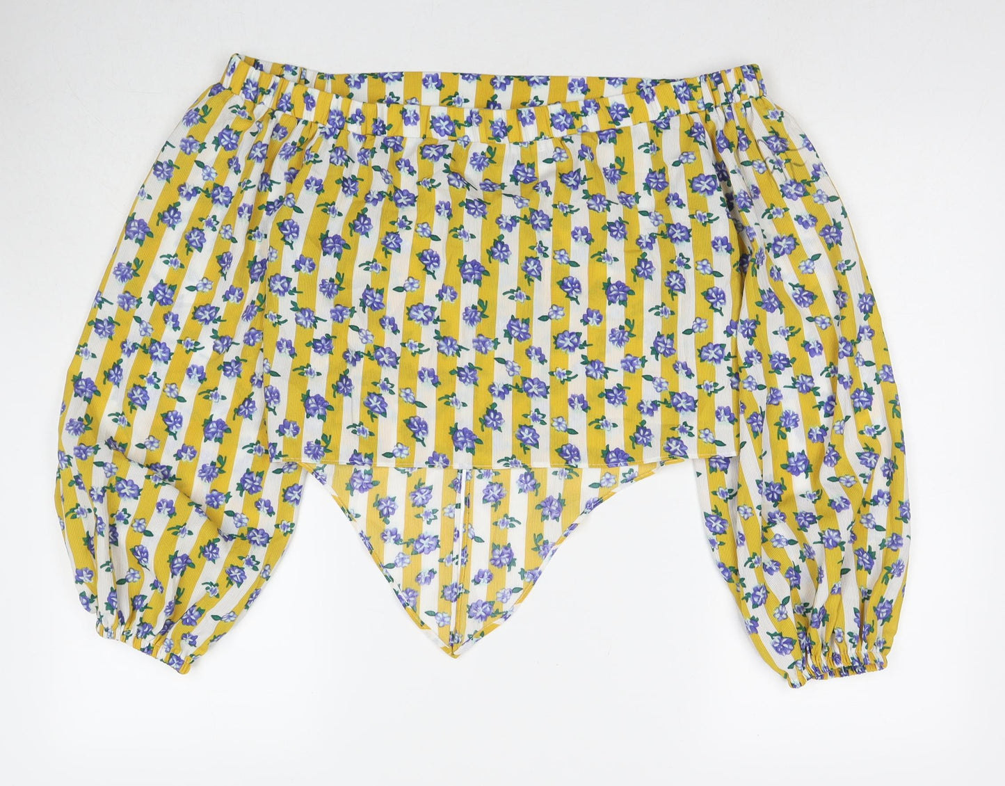 Glamorous Womens Yellow Floral Polyester Basic Blouse Size 12 Off the Shoulder