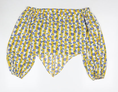 Glamorous Womens Yellow Floral Polyester Basic Blouse Size 12 Off the Shoulder