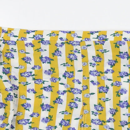 Glamorous Womens Yellow Floral Polyester Basic Blouse Size 12 Off the Shoulder