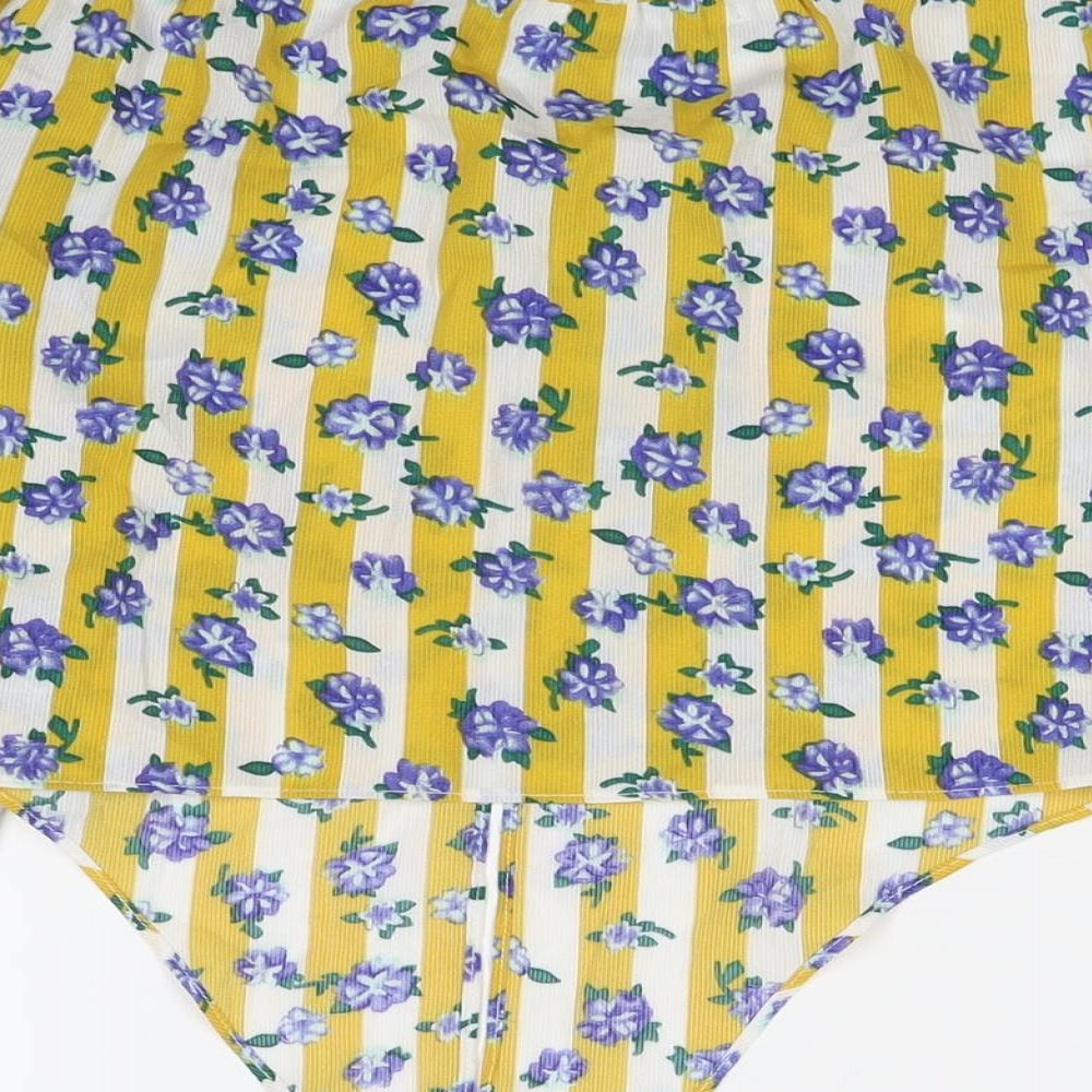 Glamorous Womens Yellow Floral Polyester Basic Blouse Size 12 Off the Shoulder