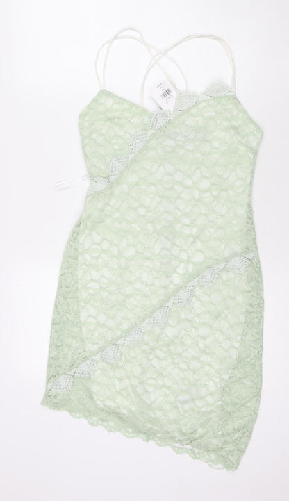 Topshop Womens Green Polyester Bodycon Size 10 V-Neck Zip