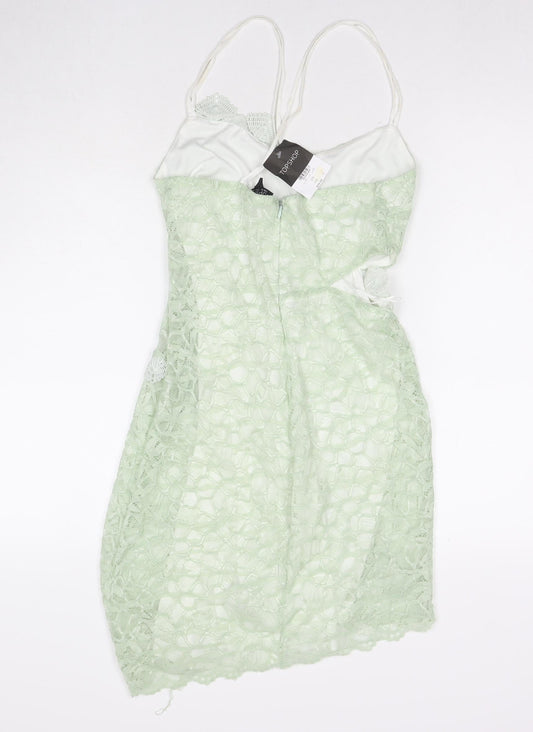 Topshop Womens Green Polyester Bodycon Size 10 V-Neck Zip