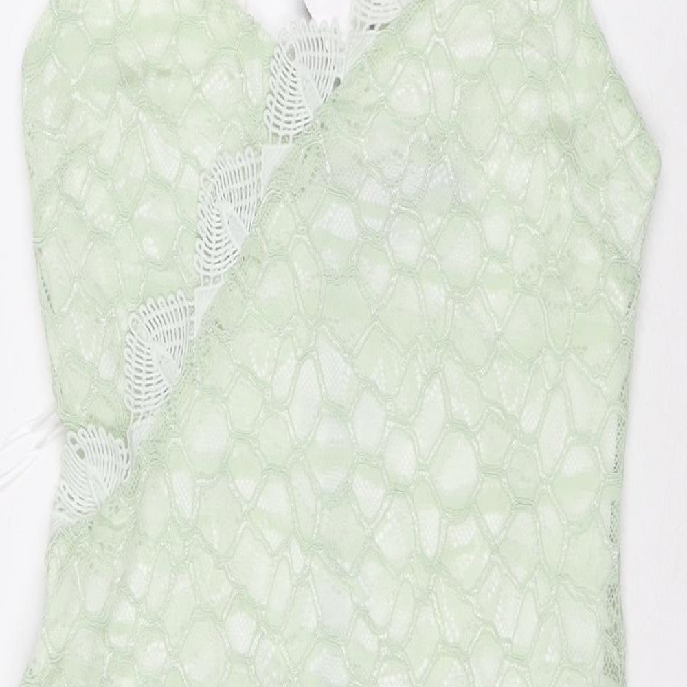 Topshop Womens Green Polyester Bodycon Size 10 V-Neck Zip