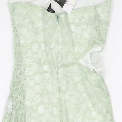 Topshop Womens Green Polyester Bodycon Size 10 V-Neck Zip