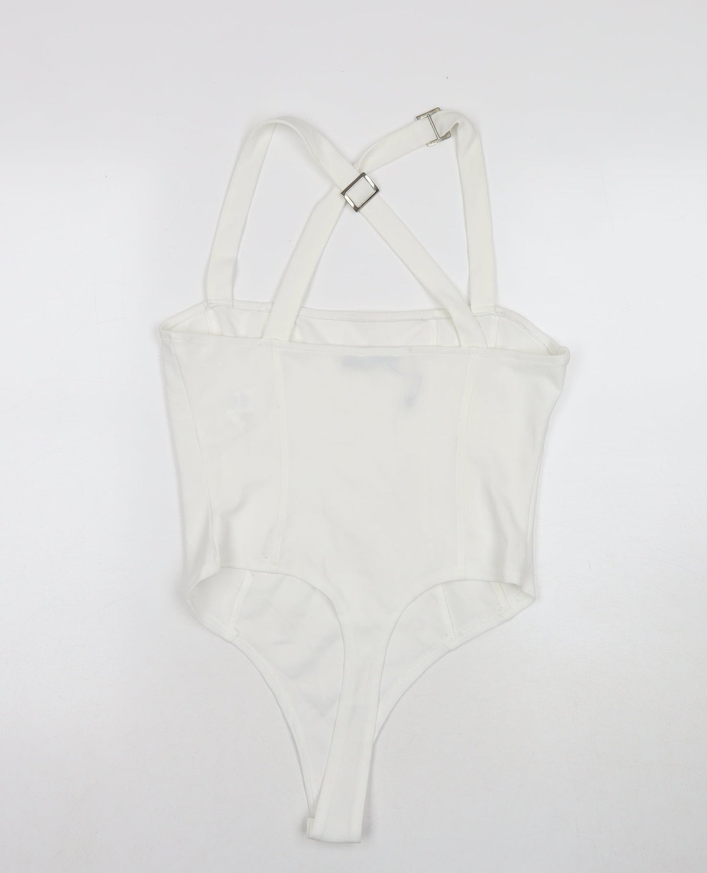Boohoo Womens White Polyester Bodysuit One-Piece Size 12 Snap