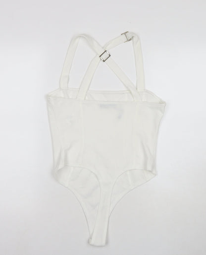 Boohoo Womens White Polyester Bodysuit One-Piece Size 12 Snap