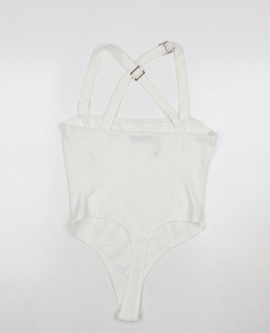Boohoo Womens White Polyester Bodysuit One-Piece Size 12 Snap