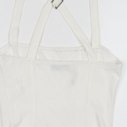 Boohoo Womens White Polyester Bodysuit One-Piece Size 12 Snap