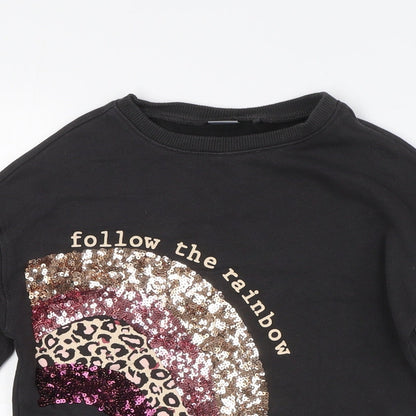 NEXT Girls Brown Cotton Pullover Sweatshirt Size 7 Years Zip - Rainbow, Sequins