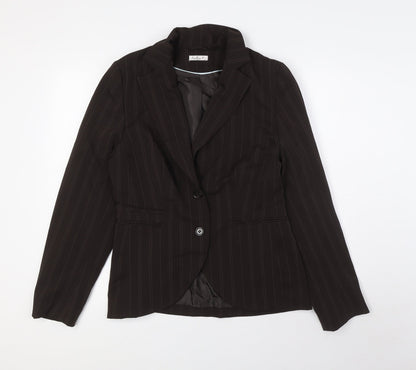 Select Womens Brown Striped Jacket Size 12 Button - Single Button Closure
