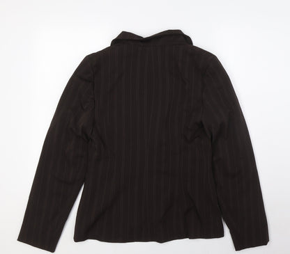 Select Womens Brown Striped Jacket Size 12 Button - Single Button Closure