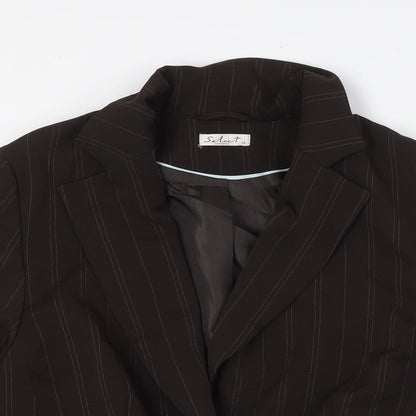 Select Womens Brown Striped Jacket Size 12 Button - Single Button Closure