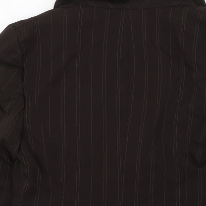 Select Womens Brown Striped Jacket Size 12 Button - Single Button Closure