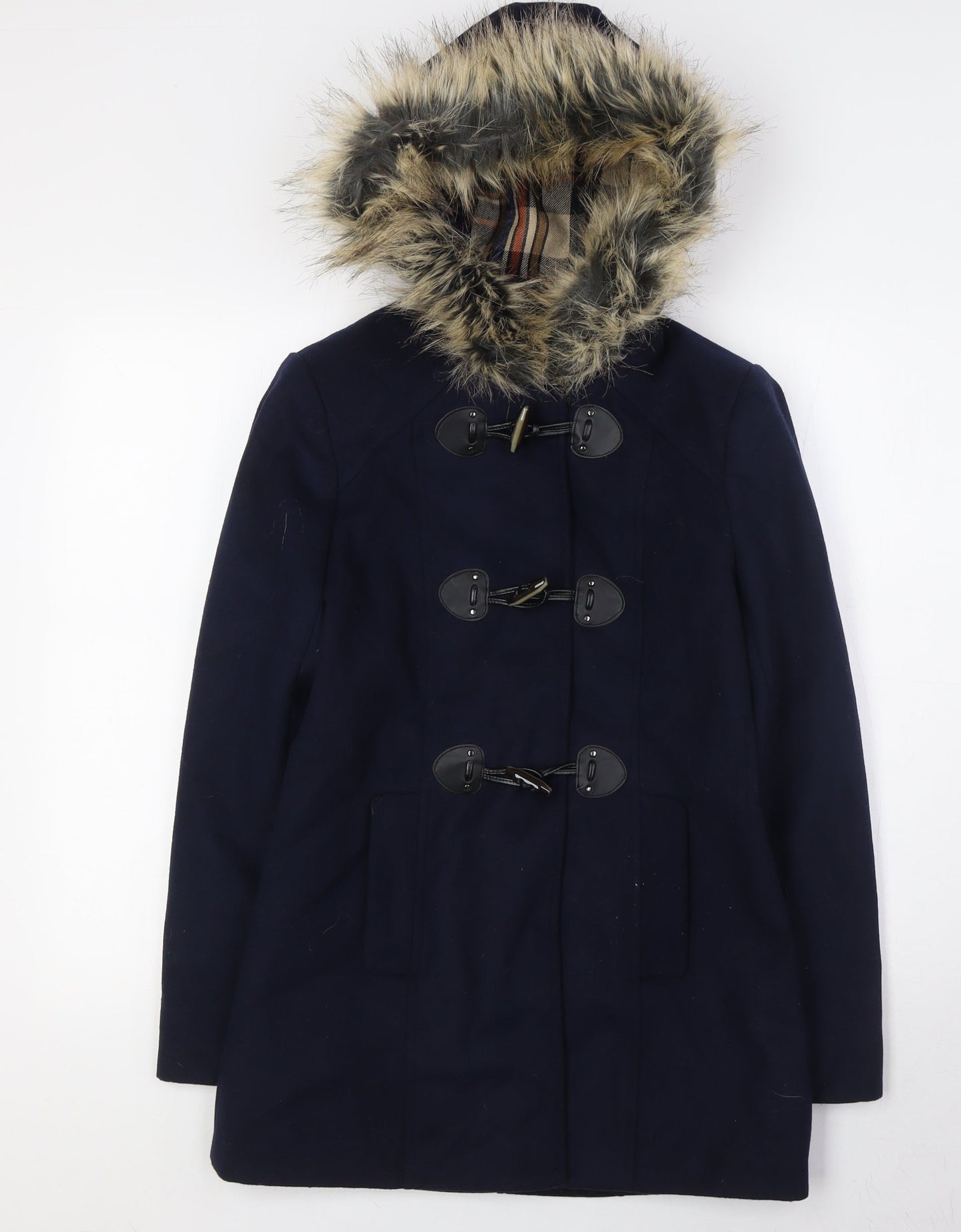 FOREVER 21 Womens Blue Parka Coat Size S Snap - Fue Fur Trim