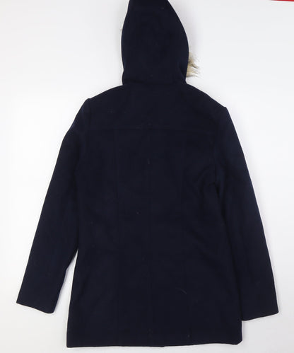 FOREVER 21 Womens Blue Parka Coat Size S Snap - Fue Fur Trim