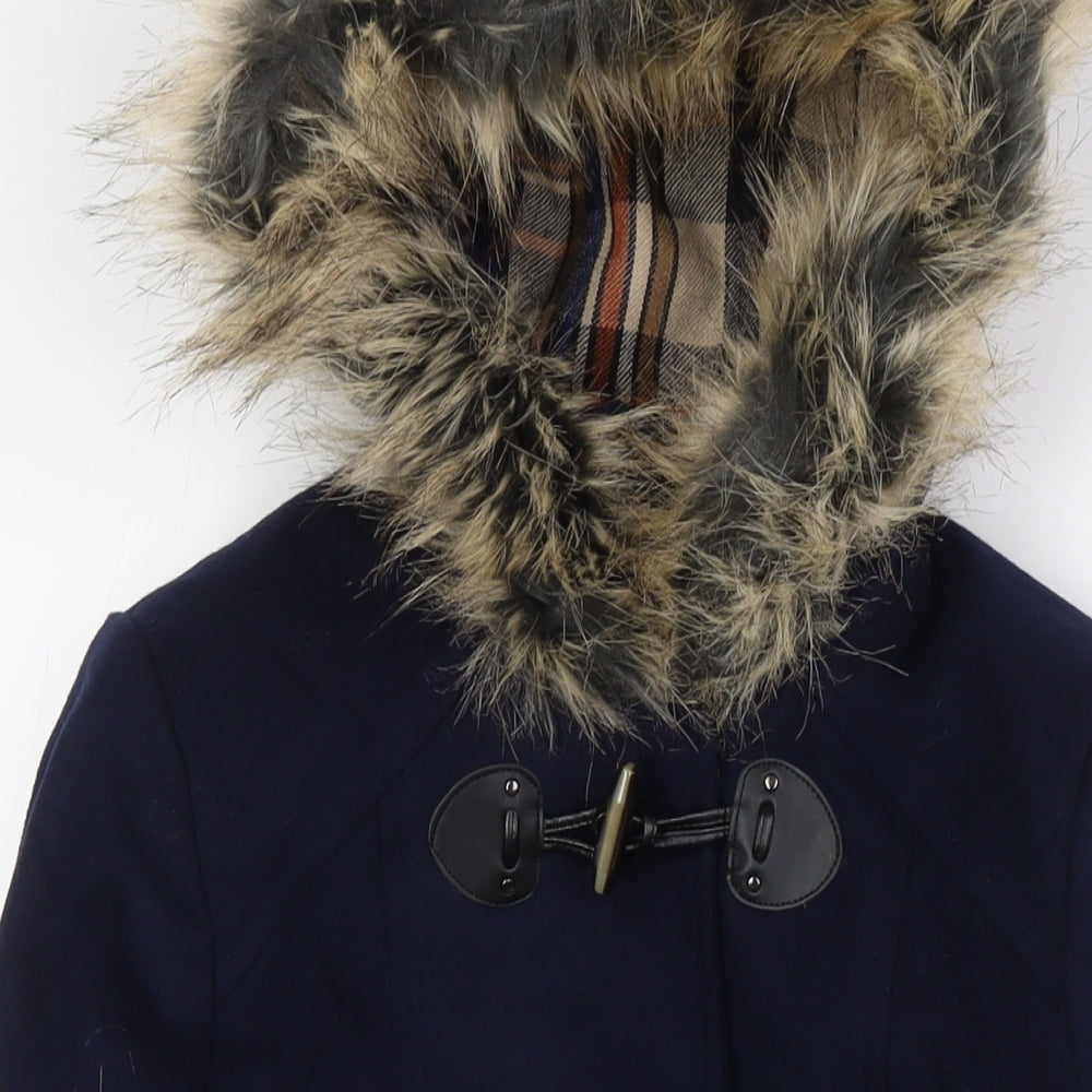 FOREVER 21 Womens Blue Parka Coat Size S Snap - Fue Fur Trim