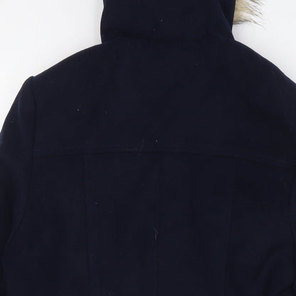 FOREVER 21 Womens Blue Parka Coat Size S Snap - Fue Fur Trim