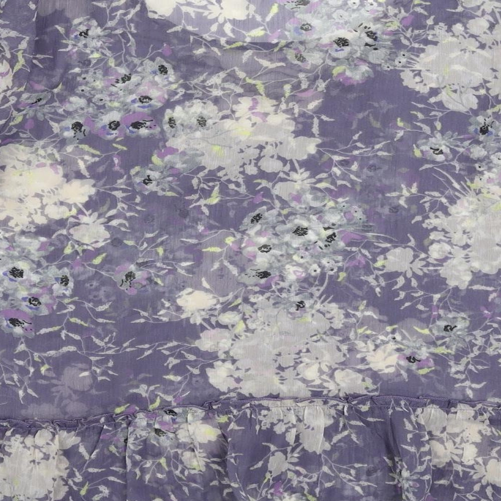 Indigo Womens Blue Floral Polyester Basic Blouse Size 14 Boat Neck - Sheer