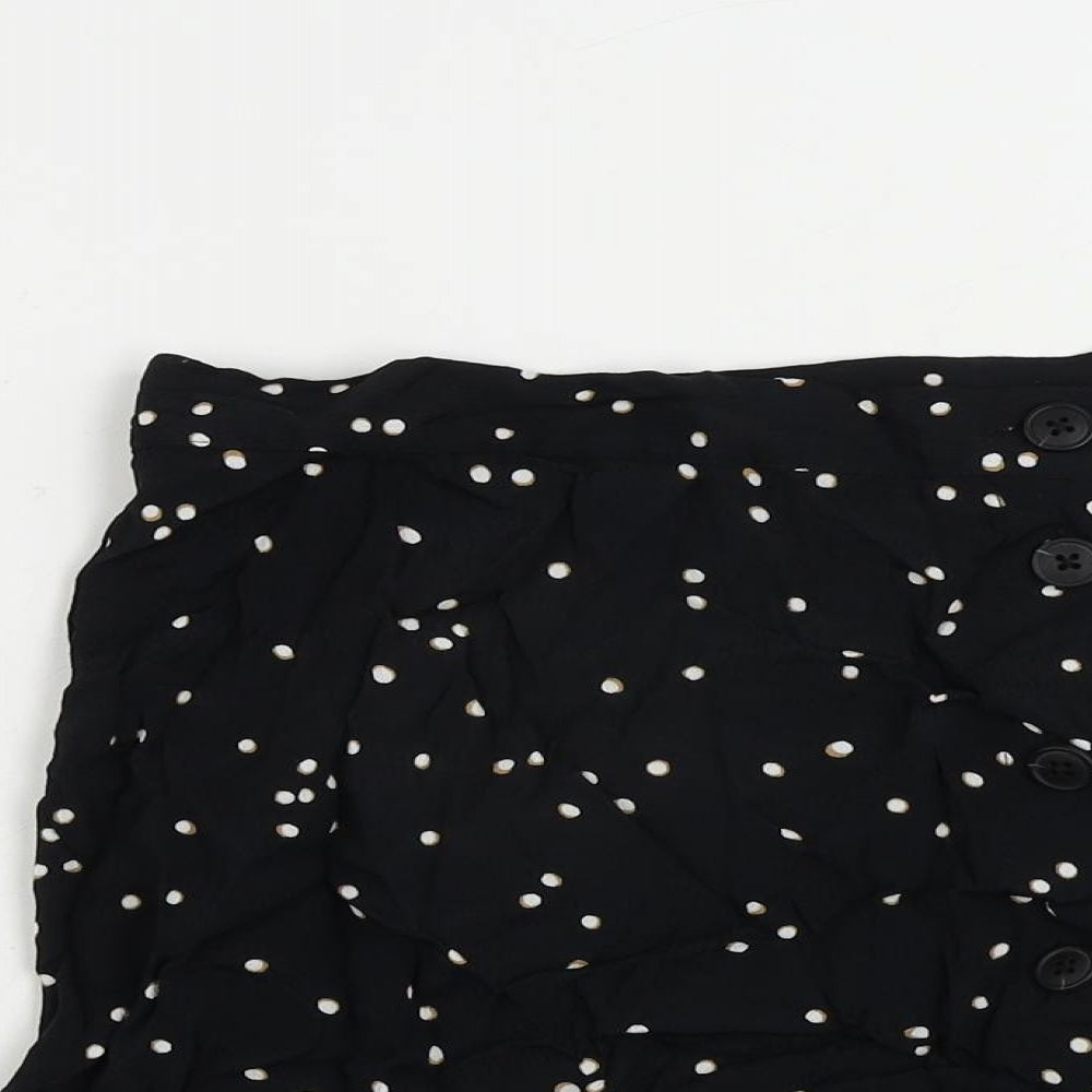 H&M Womens Black Animal Print Viscose Mini Skirt Size 6 Button