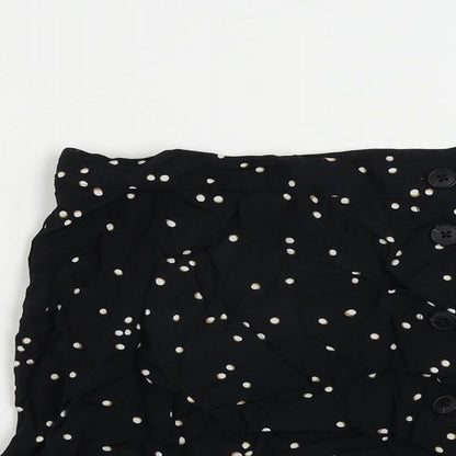 H&M Womens Black Animal Print Viscose Mini Skirt Size 6 Button