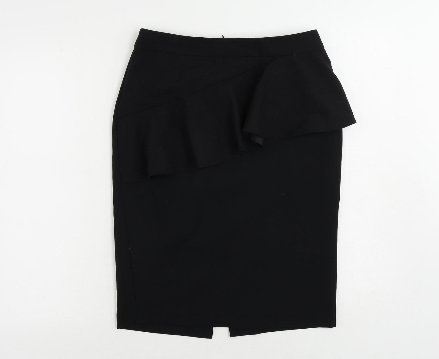 Dorothy Perkins Womens Black Polyester Straight & Pencil Skirt Size 10 Zip - Ruffle