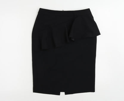 Dorothy Perkins Womens Black Polyester Straight & Pencil Skirt Size 10 Zip - Ruffle